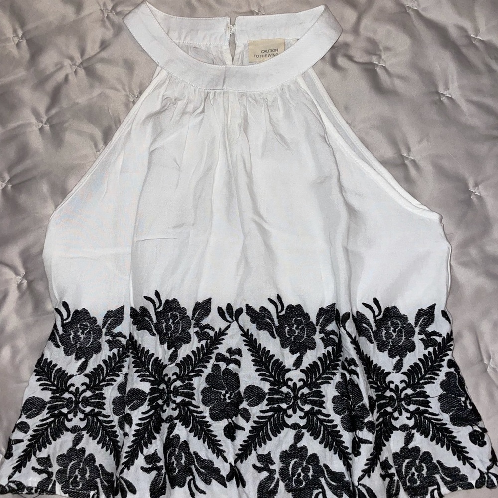 White with Black Lace Halter Top Blouse